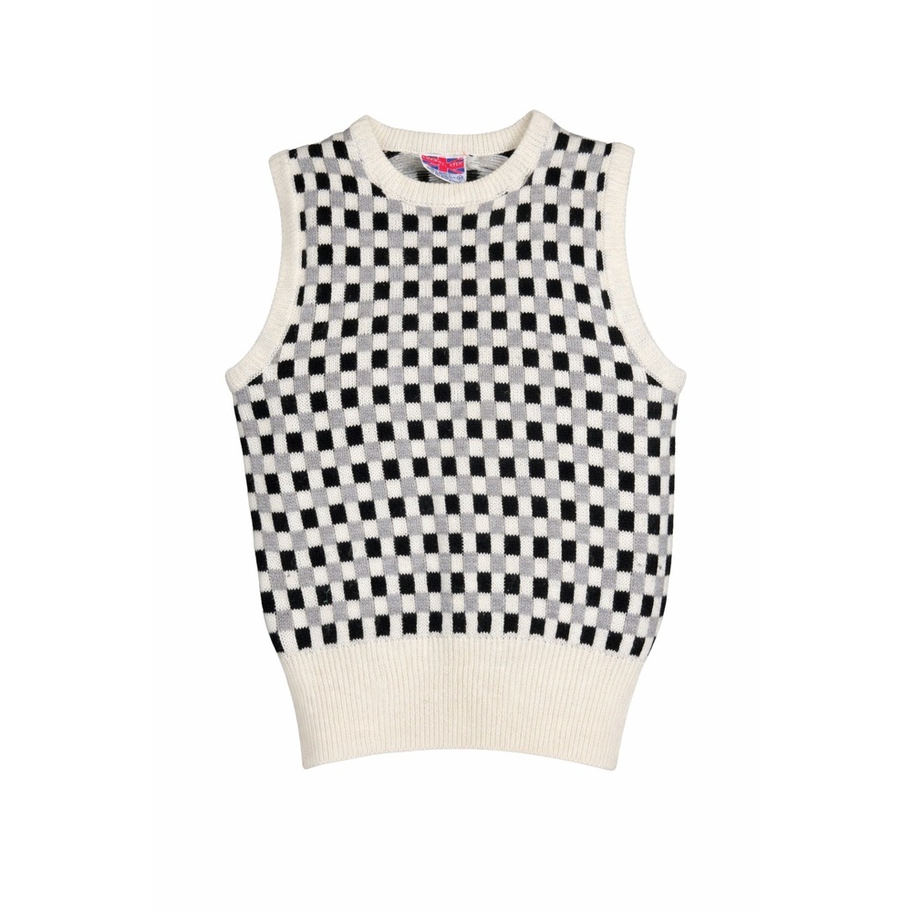 Vintage Cherry Stix Sweater‎ Vest M Black Gray Checkered Knit 90s Korea